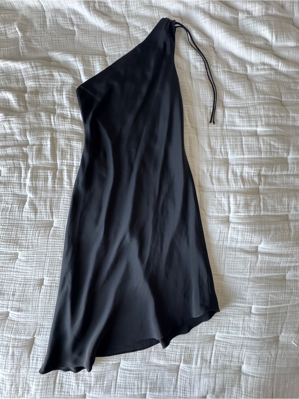 Vintage 90s Laundry by Shelli Segal Black Silk One Shoulder Dress Size 12 - Picture 2 of 10